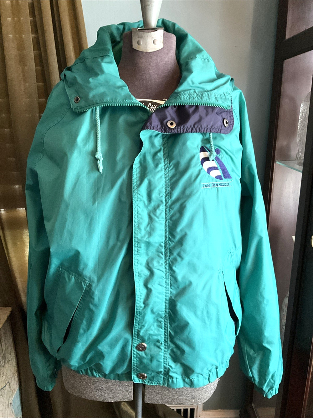 Vintage 80s 90s San Francisco windbreaker Jacket Hooded Full Zip Sailboat Size M
